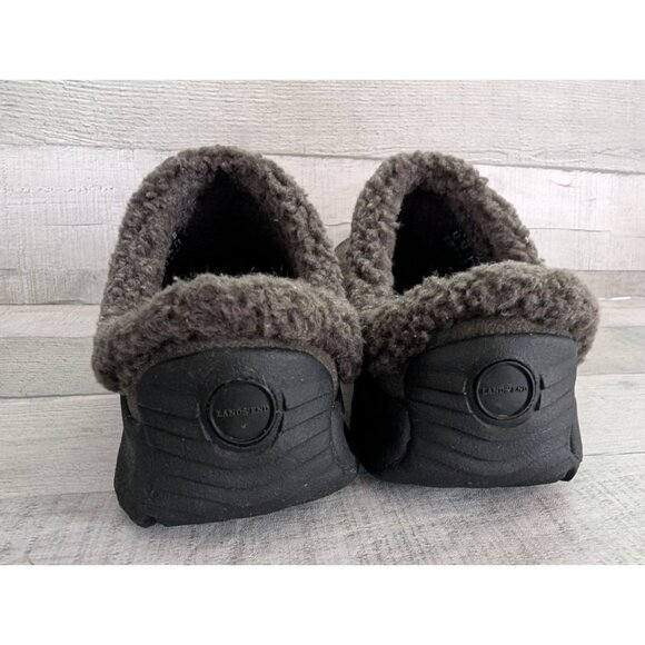 Lands End Chalet Clog 6.5M Dark Gray Suede Slip-On Shoes Faux Shearling Lining - Picture 4 of 6